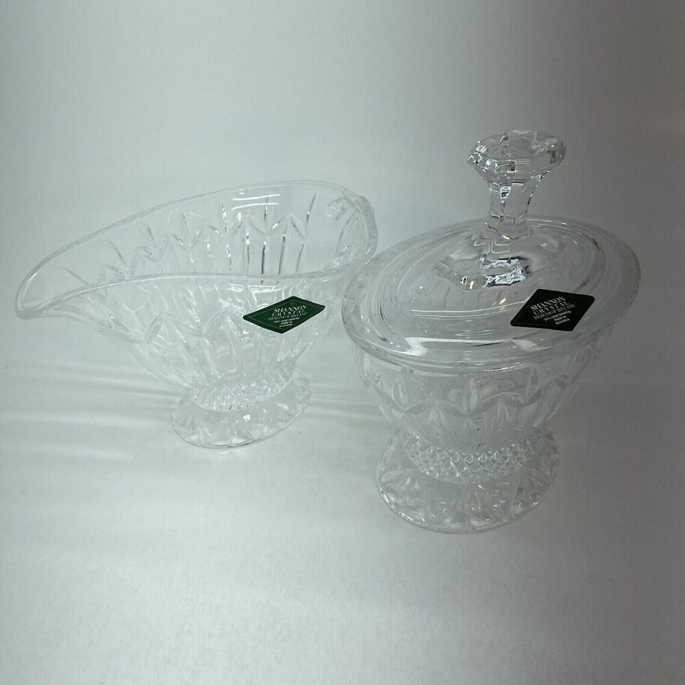 2PC Shannon Crystal OLIMPIA Creamer And Sugar Bowl w/Lid "Designs Of Ireland"